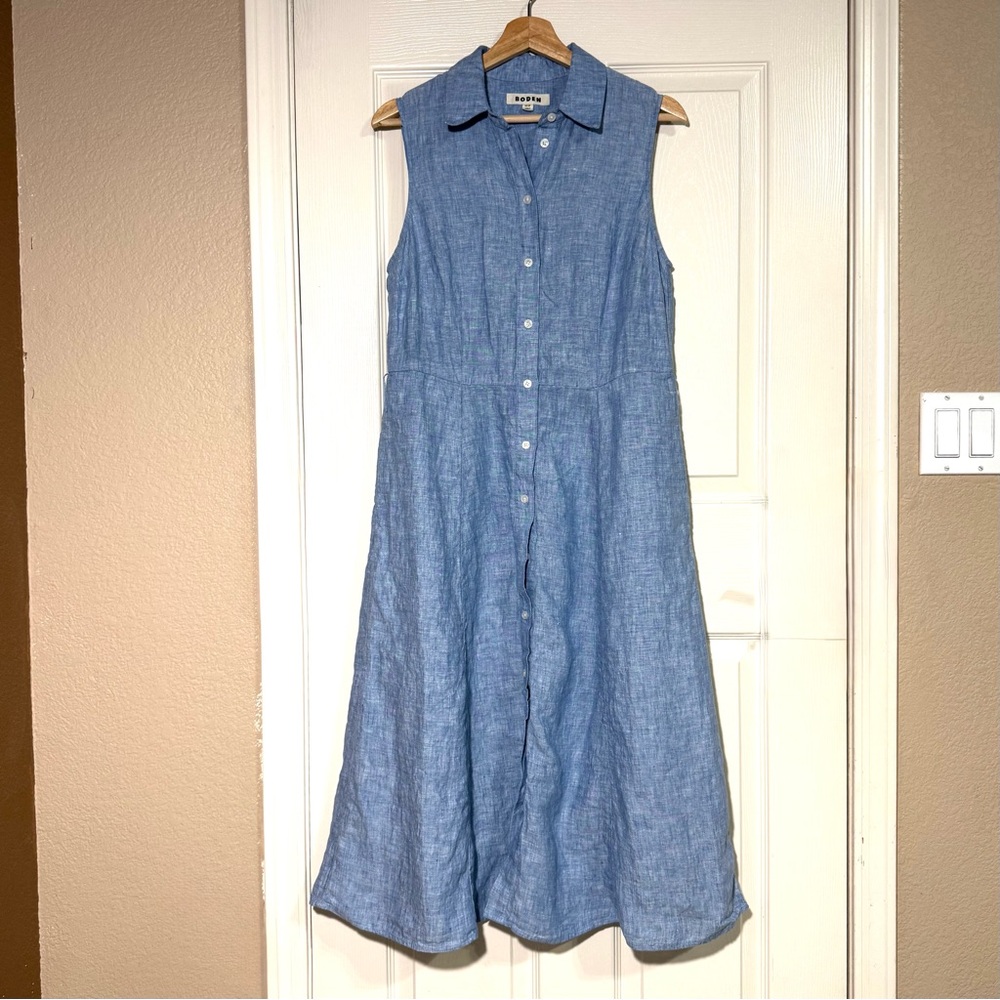 Boden Light Blue Sleeveless Midi Shirt Dress - Picture 2 of 13